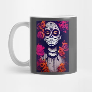 Dia de Los Muertos, Day of the Dead Catrina with pink and orange flowers Mug